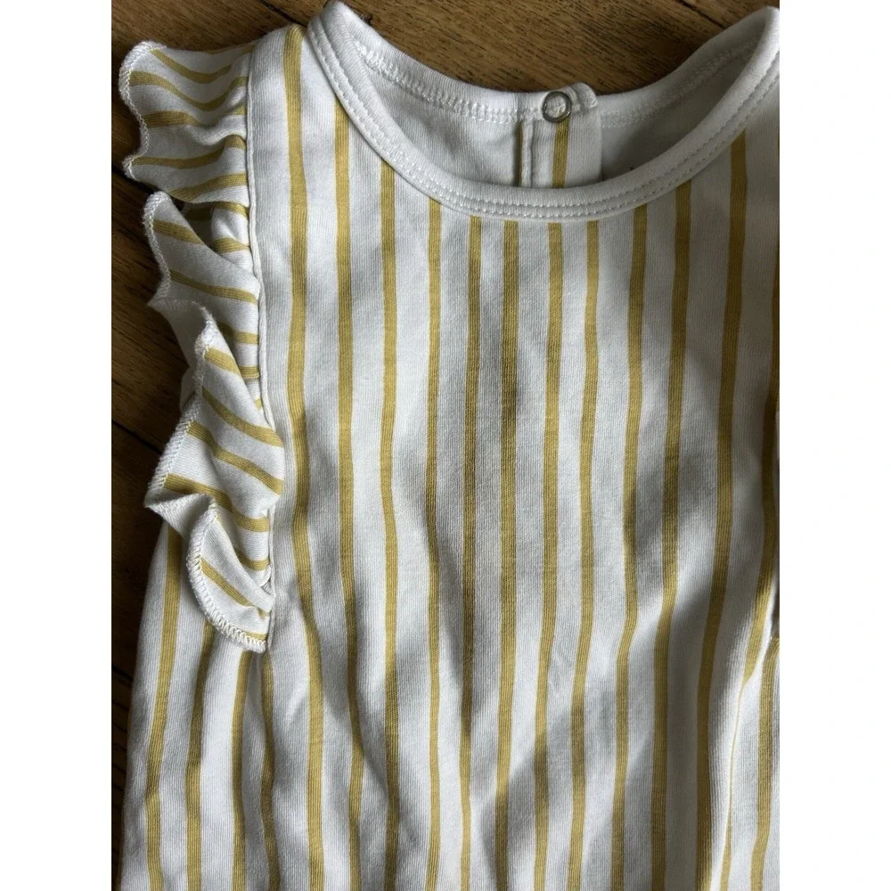 Pehr Baby One Piece Girls Romper, Stripes Away Marigold Ruffle 12-18 months